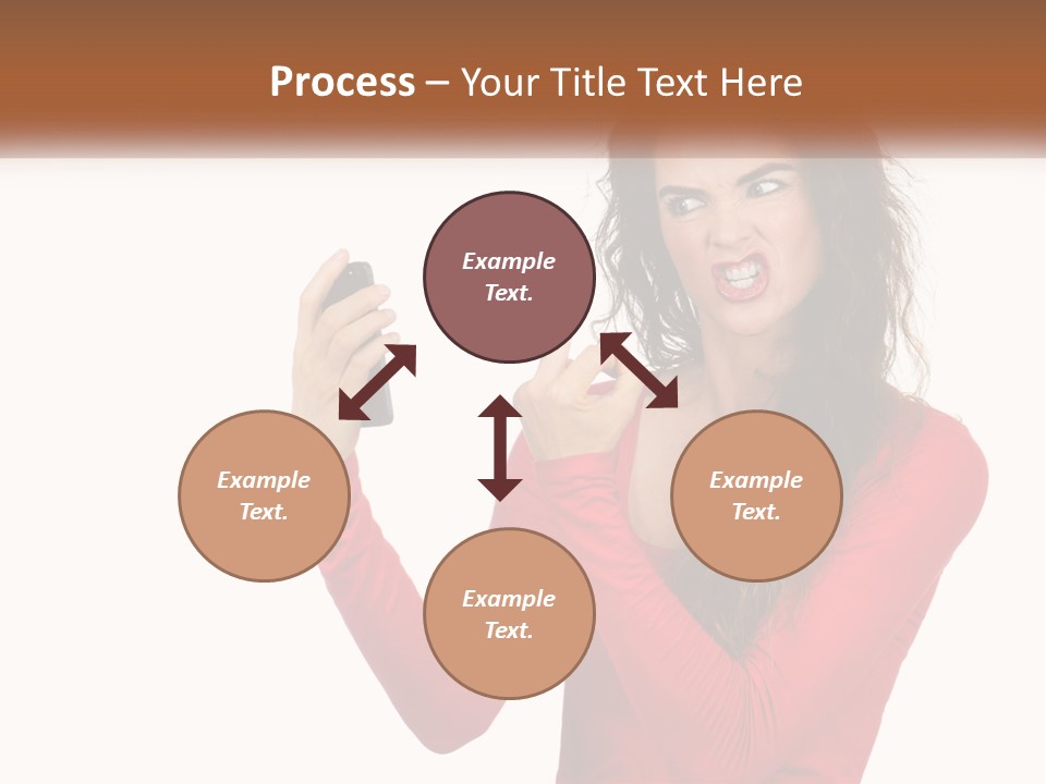 A Woman In A Red Shirt Holding A Cell Phone PowerPoint Template