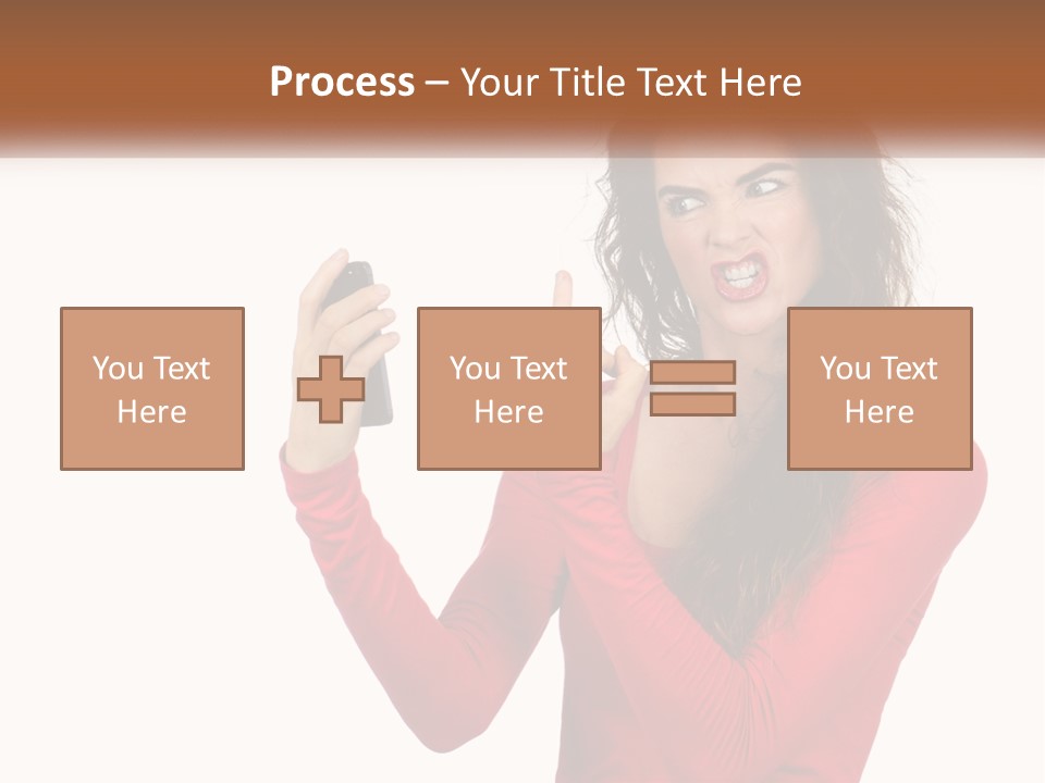 A Woman In A Red Shirt Holding A Cell Phone PowerPoint Template