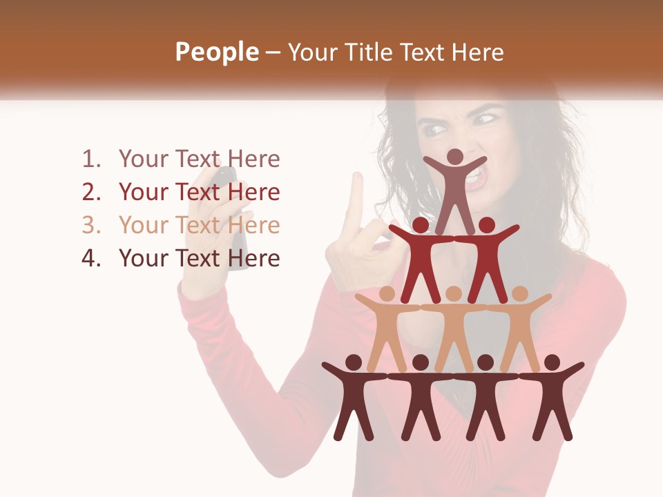 A Woman In A Red Shirt Holding A Cell Phone PowerPoint Template