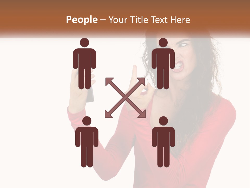 A Woman In A Red Shirt Holding A Cell Phone PowerPoint Template