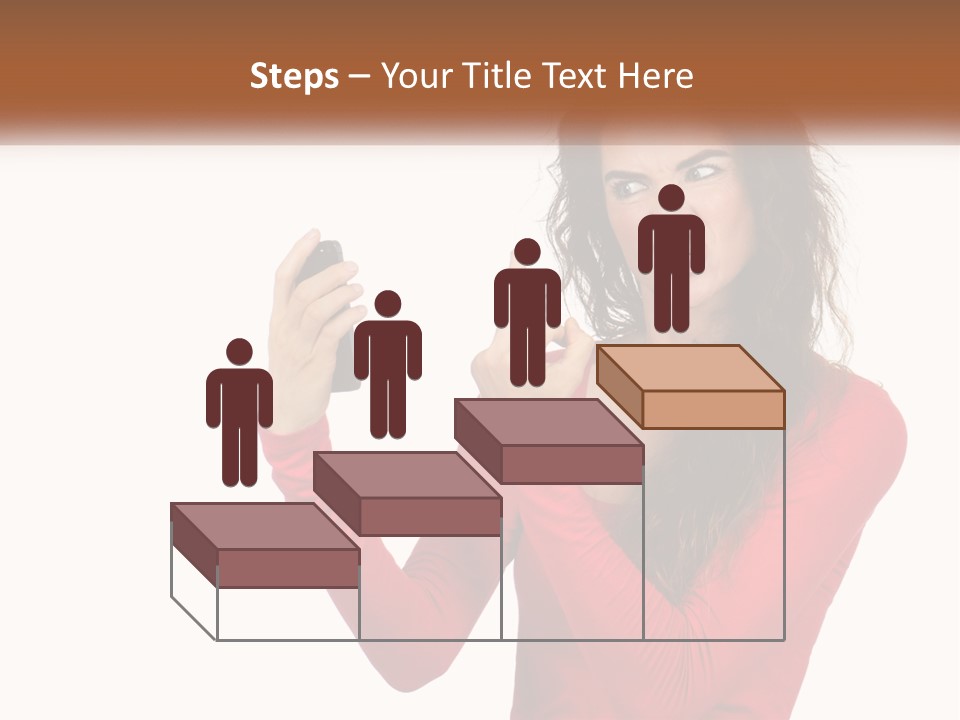 A Woman In A Red Shirt Holding A Cell Phone PowerPoint Template