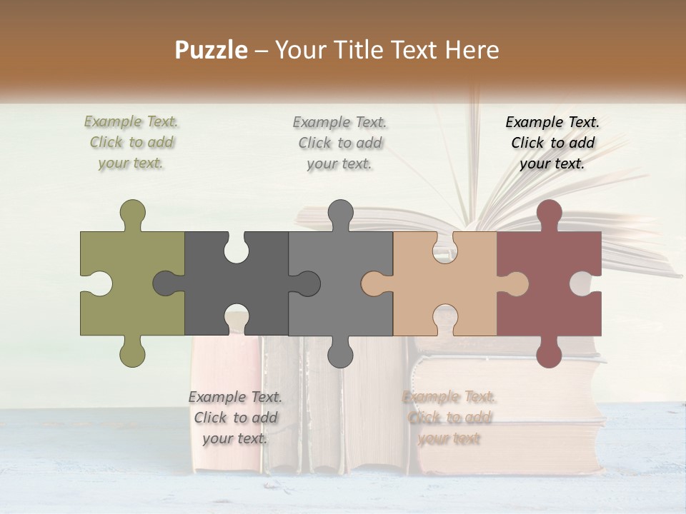 A Stack Of Books On A Table With A Green Background PowerPoint Template