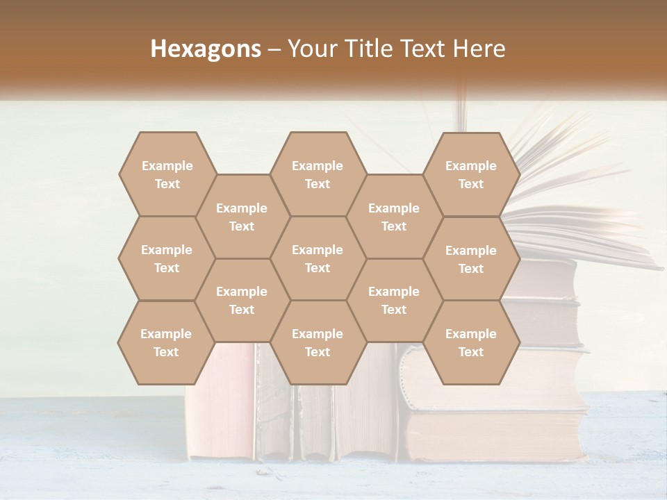 A Stack Of Books On A Table With A Green Background PowerPoint Template
