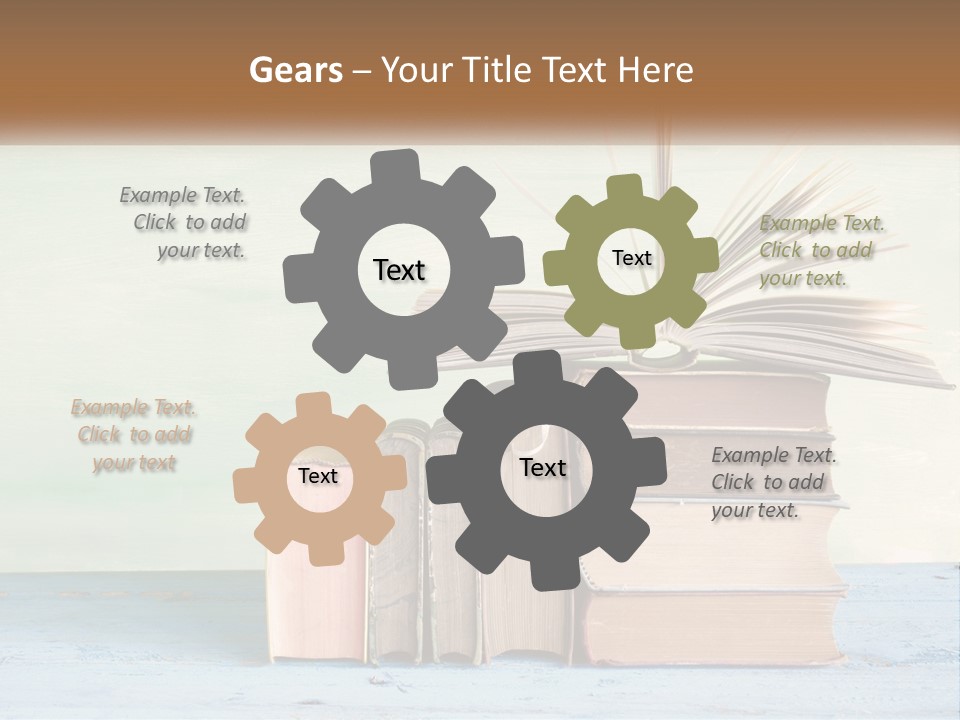 A Stack Of Books On A Table With A Green Background PowerPoint Template