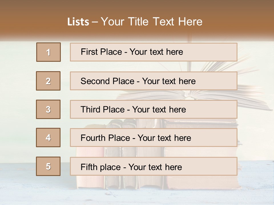 A Stack Of Books On A Table With A Green Background PowerPoint Template