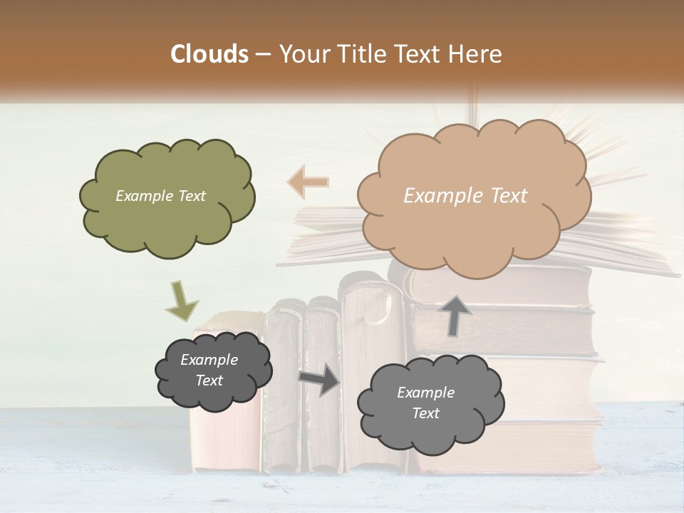 A Stack Of Books On A Table With A Green Background PowerPoint Template