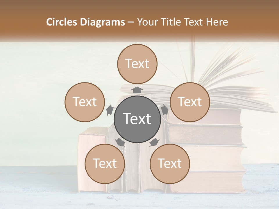 A Stack Of Books On A Table With A Green Background PowerPoint Template