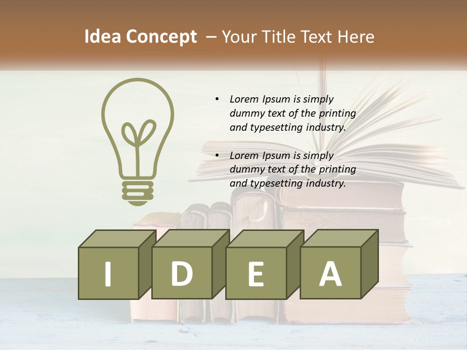 A Stack Of Books On A Table With A Green Background PowerPoint Template