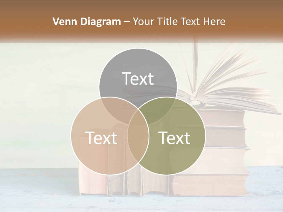 A Stack Of Books On A Table With A Green Background PowerPoint Template
