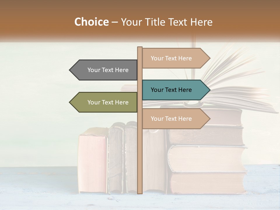 A Stack Of Books On A Table With A Green Background PowerPoint Template