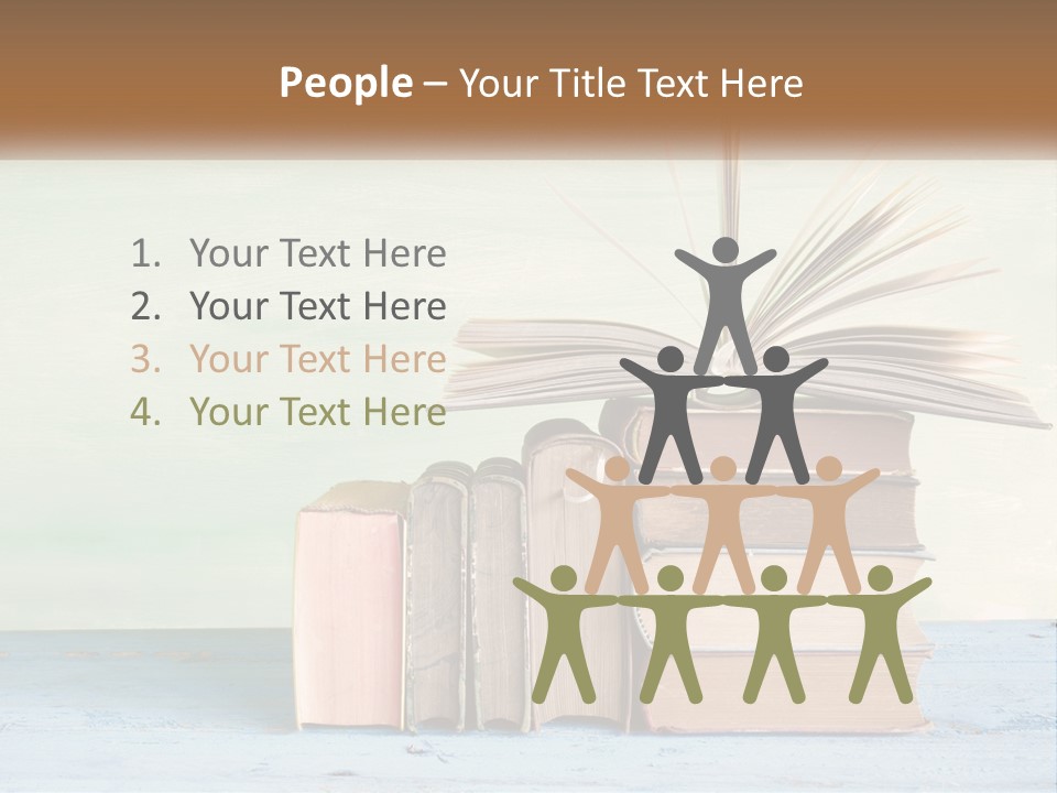 A Stack Of Books On A Table With A Green Background PowerPoint Template