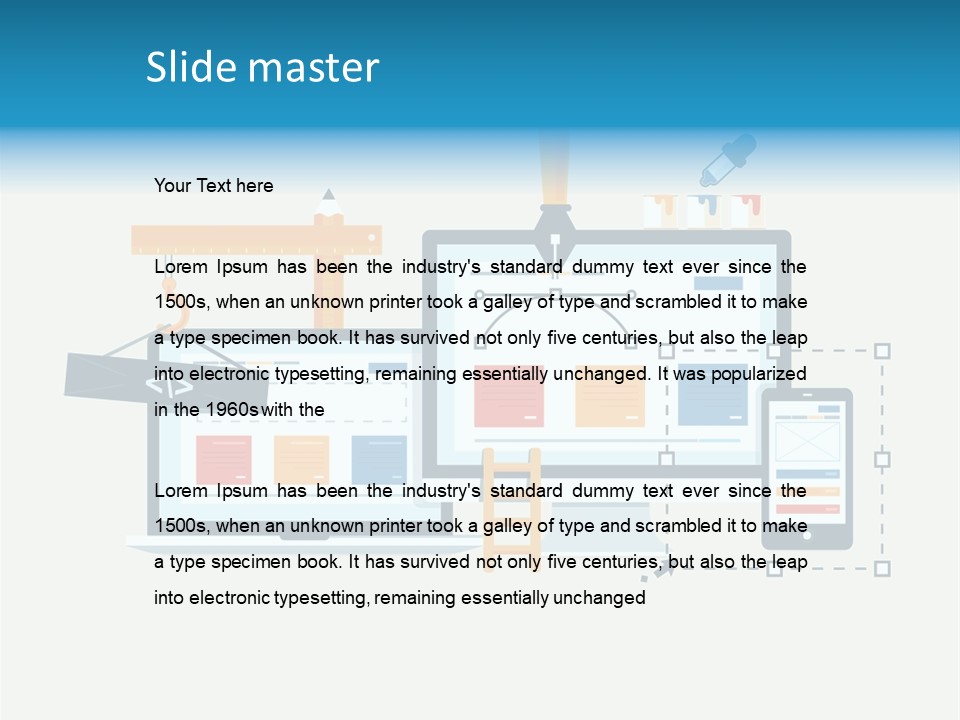 A Computer, Tablet, And Phone Are Shown In This Powerpoint Presentation PowerPoint Template