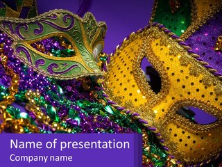 Two Mardi Gras Masks Powerpoint Template PowerPoint Template
