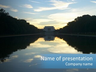 The Washington Monument Is Reflected In The Water PowerPoint Template