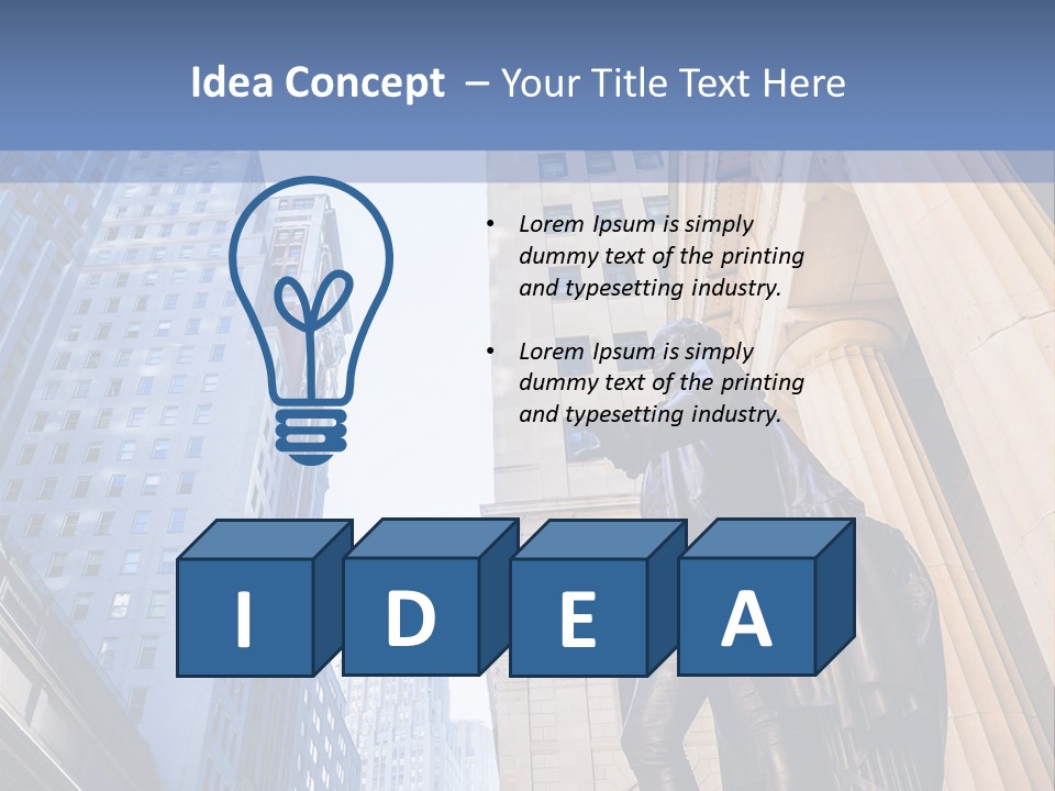 A Statue Of A Man Holding A Flag In A City PowerPoint Template