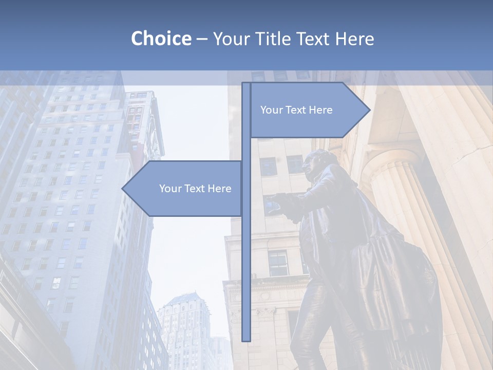 A Statue Of A Man Holding A Flag In A City PowerPoint Template