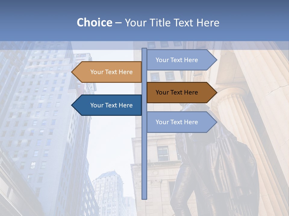 A Statue Of A Man Holding A Flag In A City PowerPoint Template