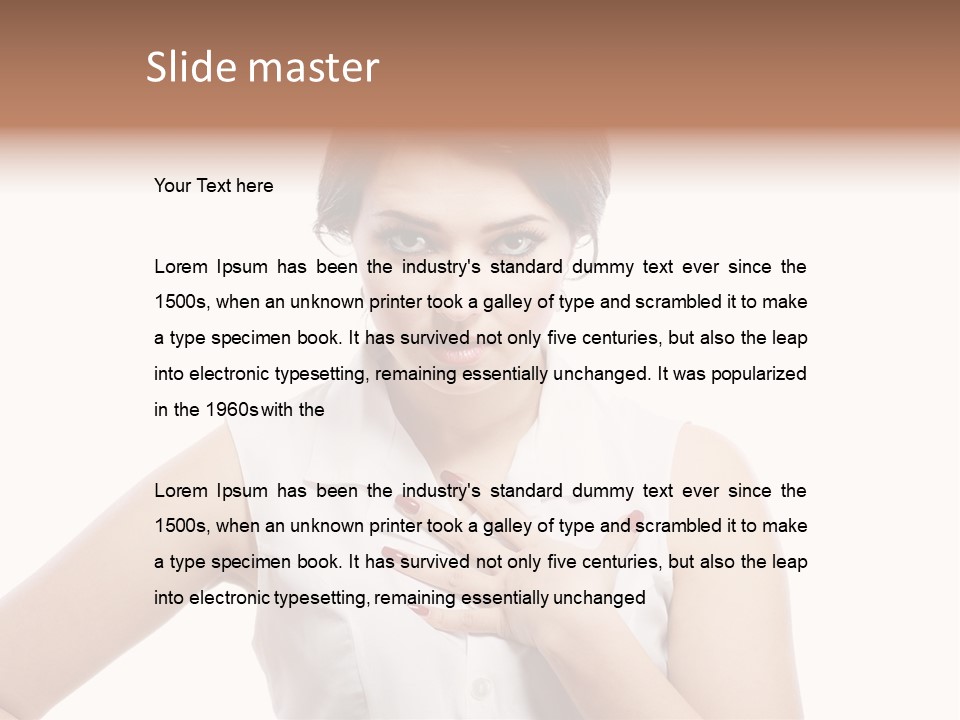 A Woman In A White Shirt Holding Her Hand To Her Chest PowerPoint Template