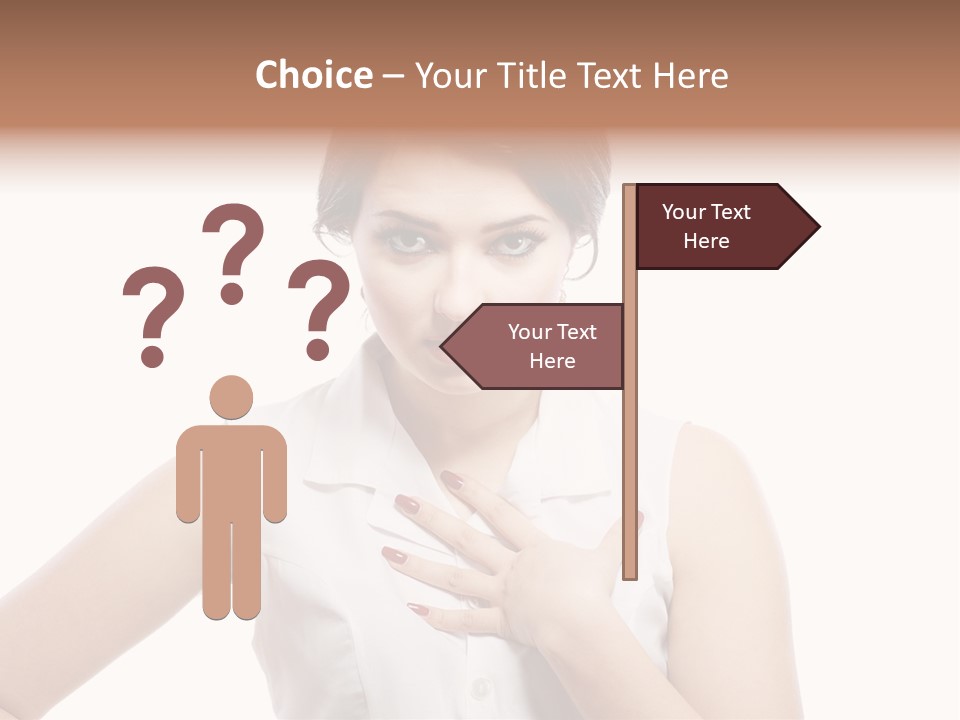 A Woman In A White Shirt Holding Her Hand To Her Chest PowerPoint Template