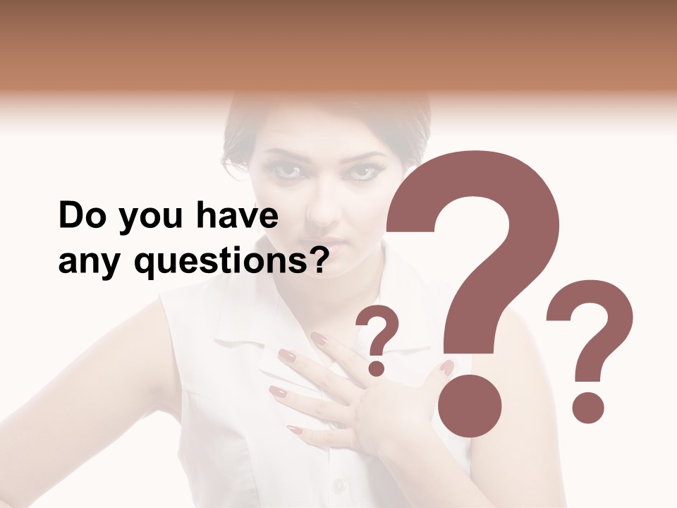 A Woman In A White Shirt Holding Her Hand To Her Chest PowerPoint Template