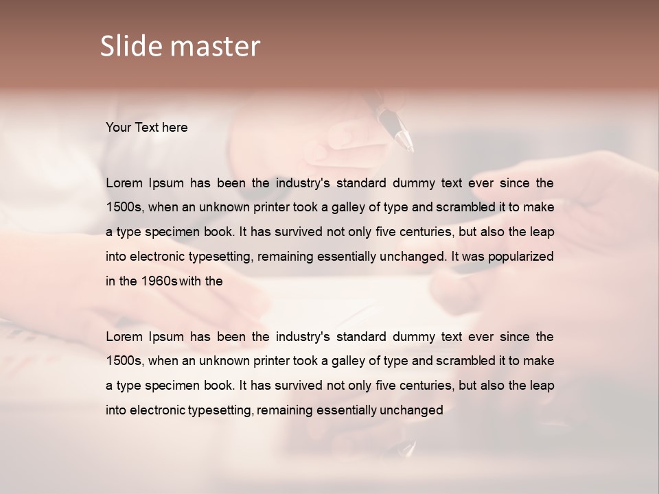 Two People Sitting At A Table With A Pen And Paper PowerPoint Template