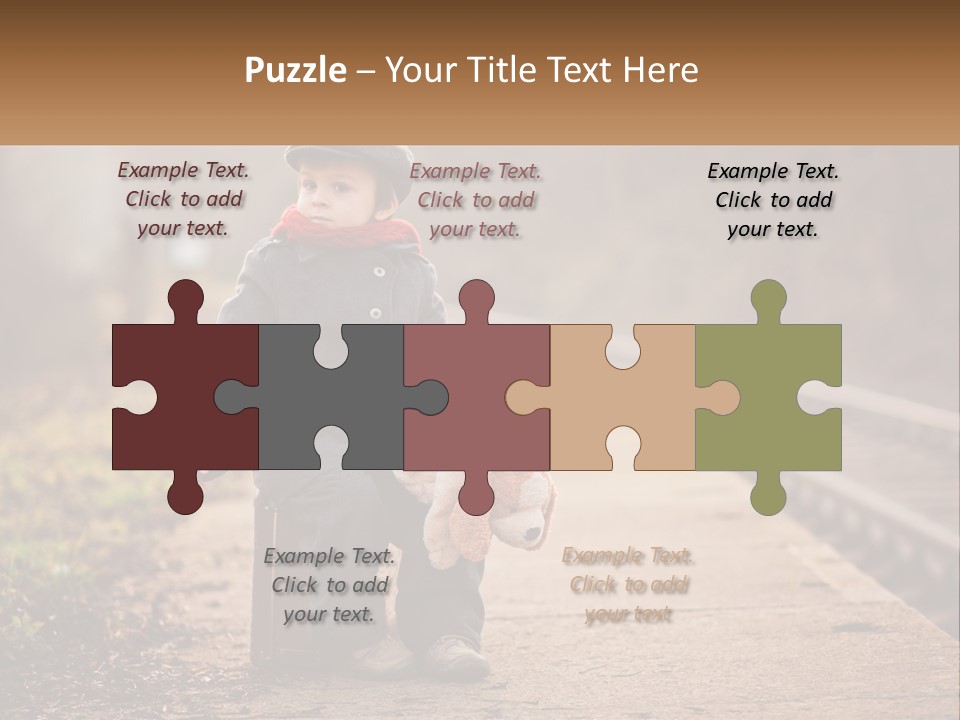 A Little Boy Sitting On A Suitcase With A Teddy Bear PowerPoint Template