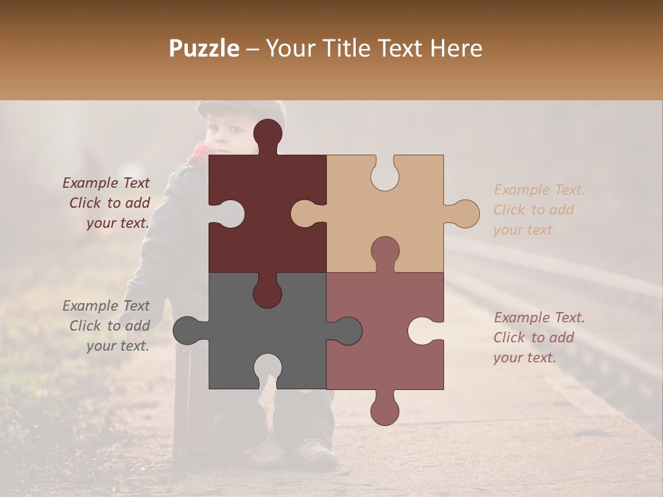 A Little Boy Sitting On A Suitcase With A Teddy Bear PowerPoint Template