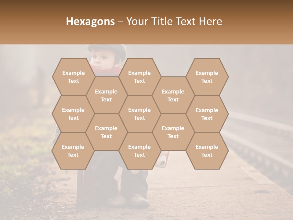 A Little Boy Sitting On A Suitcase With A Teddy Bear PowerPoint Template