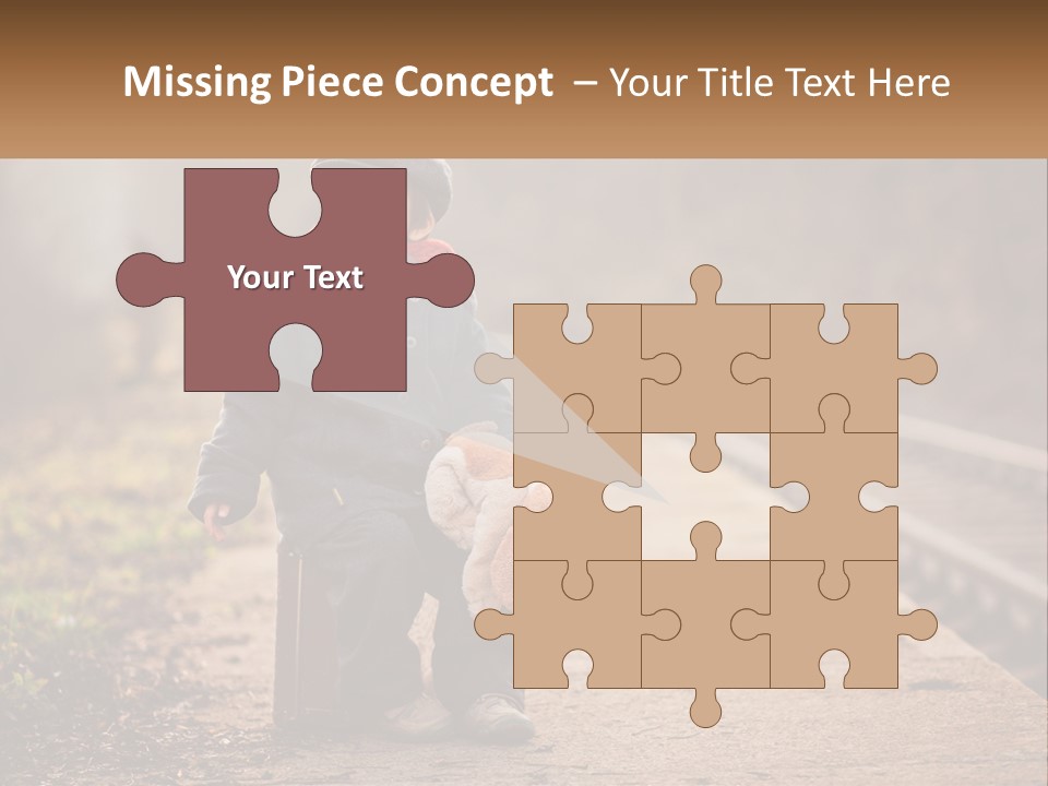 A Little Boy Sitting On A Suitcase With A Teddy Bear PowerPoint Template