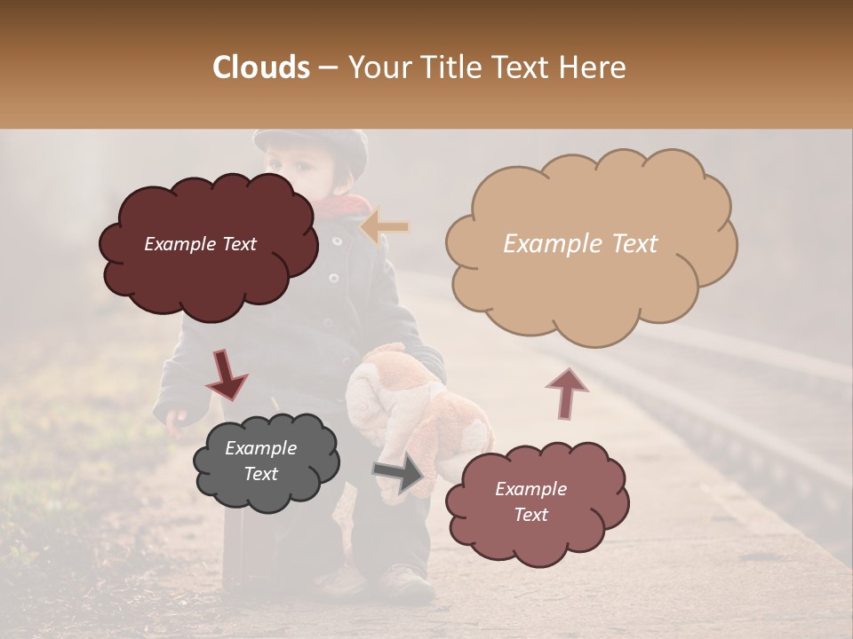 A Little Boy Sitting On A Suitcase With A Teddy Bear PowerPoint Template
