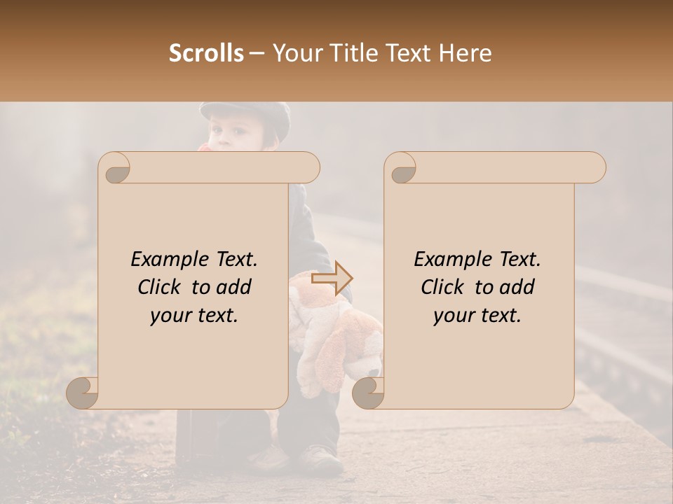 A Little Boy Sitting On A Suitcase With A Teddy Bear PowerPoint Template