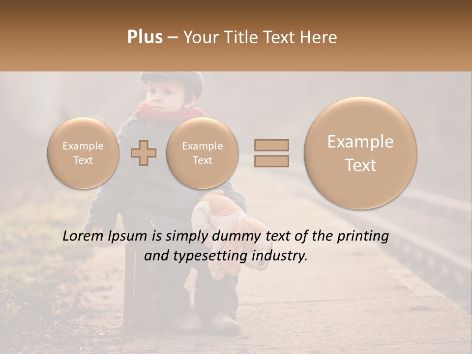 A Little Boy Sitting On A Suitcase With A Teddy Bear PowerPoint Template