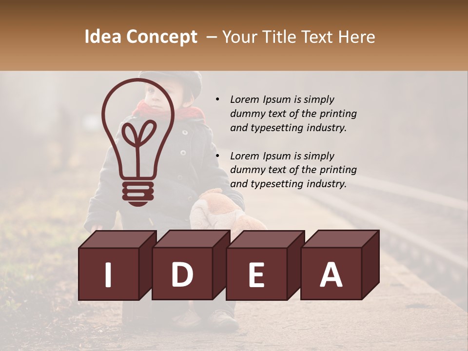 A Little Boy Sitting On A Suitcase With A Teddy Bear PowerPoint Template