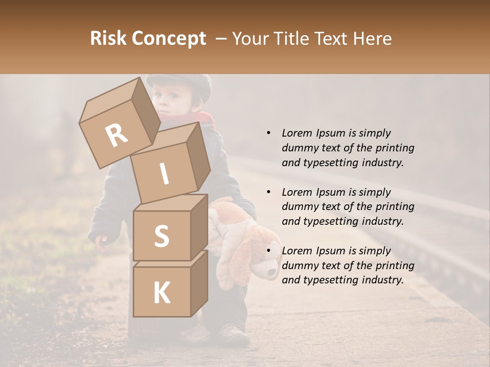 A Little Boy Sitting On A Suitcase With A Teddy Bear PowerPoint Template