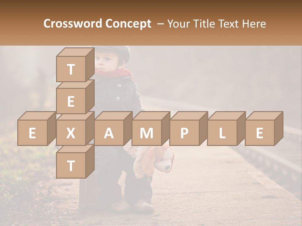 A Little Boy Sitting On A Suitcase With A Teddy Bear PowerPoint Template