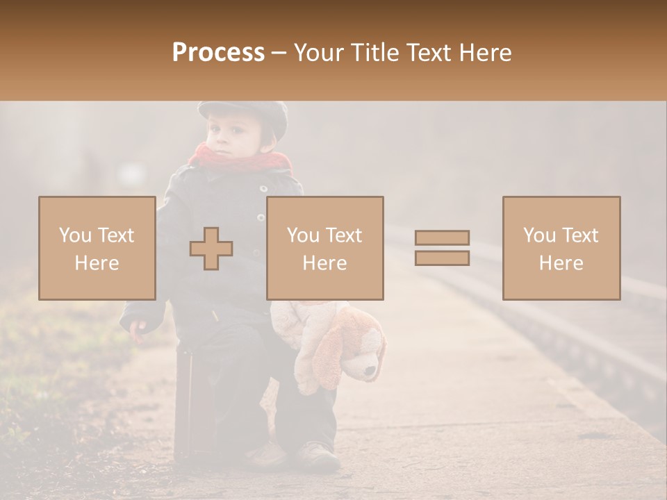 A Little Boy Sitting On A Suitcase With A Teddy Bear PowerPoint Template