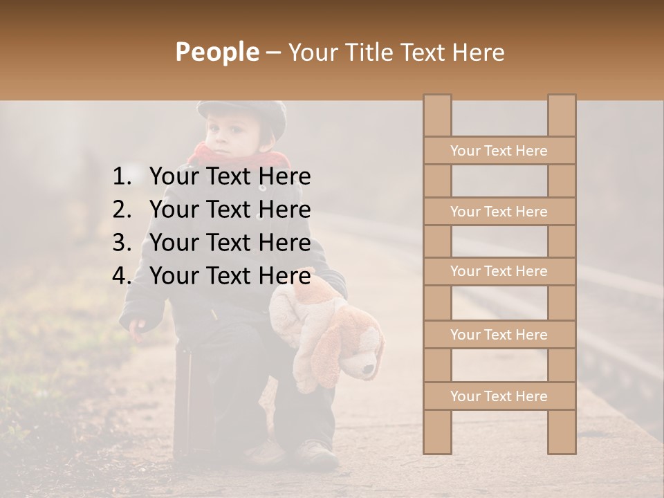 A Little Boy Sitting On A Suitcase With A Teddy Bear PowerPoint Template