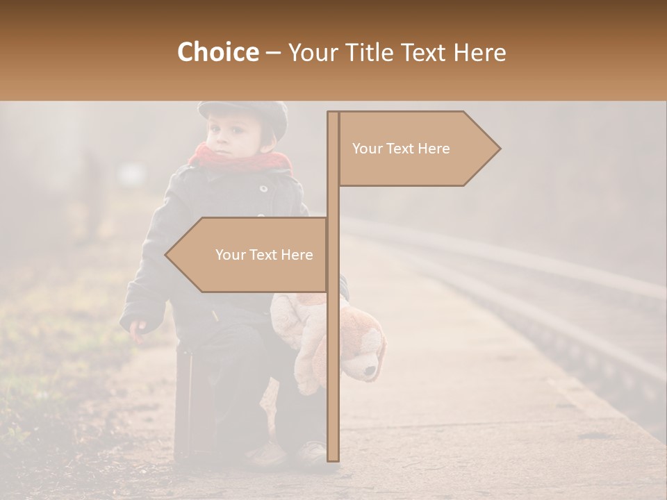 A Little Boy Sitting On A Suitcase With A Teddy Bear PowerPoint Template