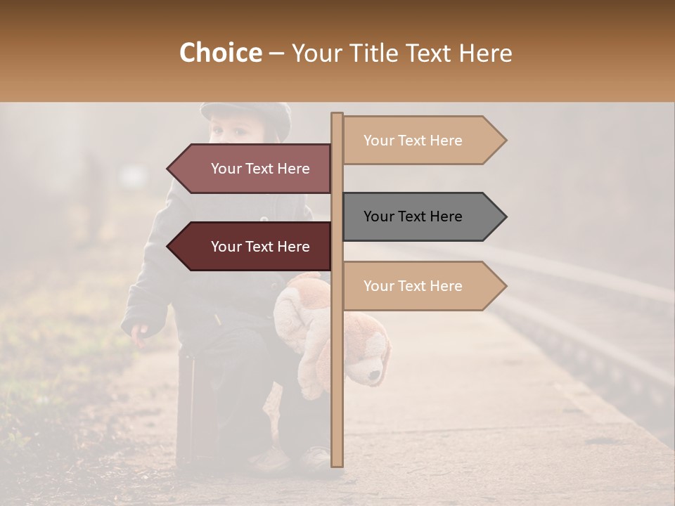 A Little Boy Sitting On A Suitcase With A Teddy Bear PowerPoint Template