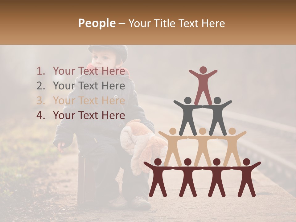 A Little Boy Sitting On A Suitcase With A Teddy Bear PowerPoint Template