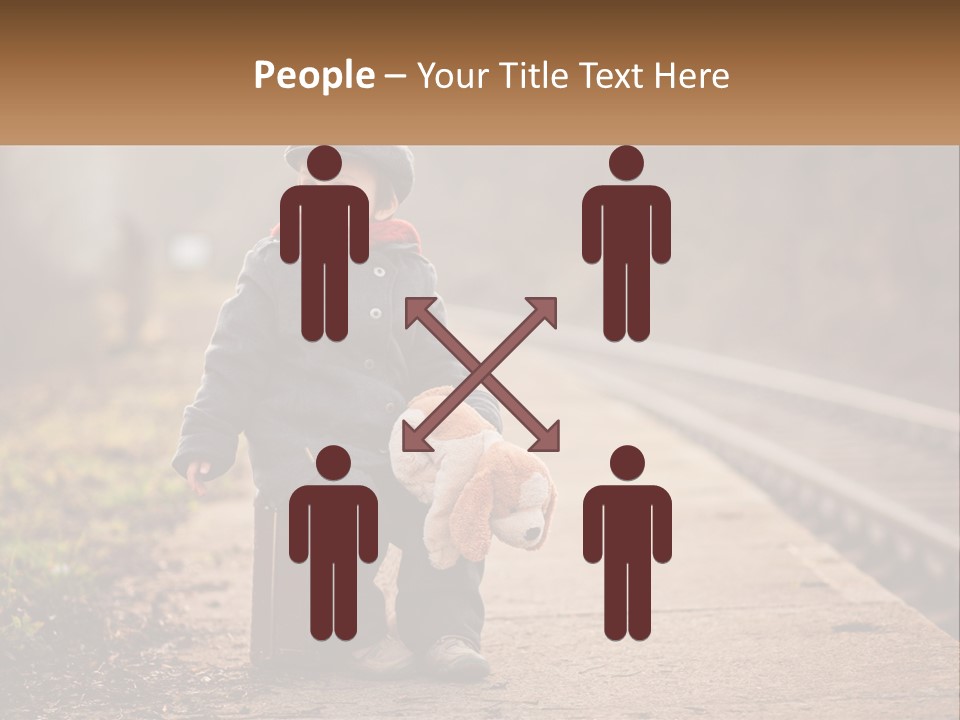 A Little Boy Sitting On A Suitcase With A Teddy Bear PowerPoint Template