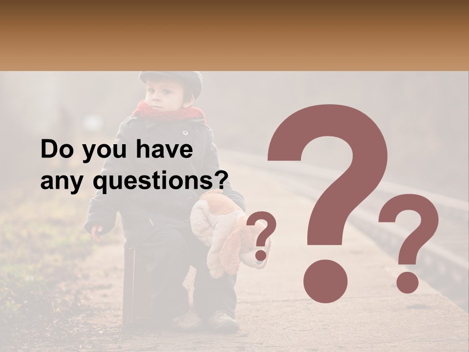 A Little Boy Sitting On A Suitcase With A Teddy Bear PowerPoint Template