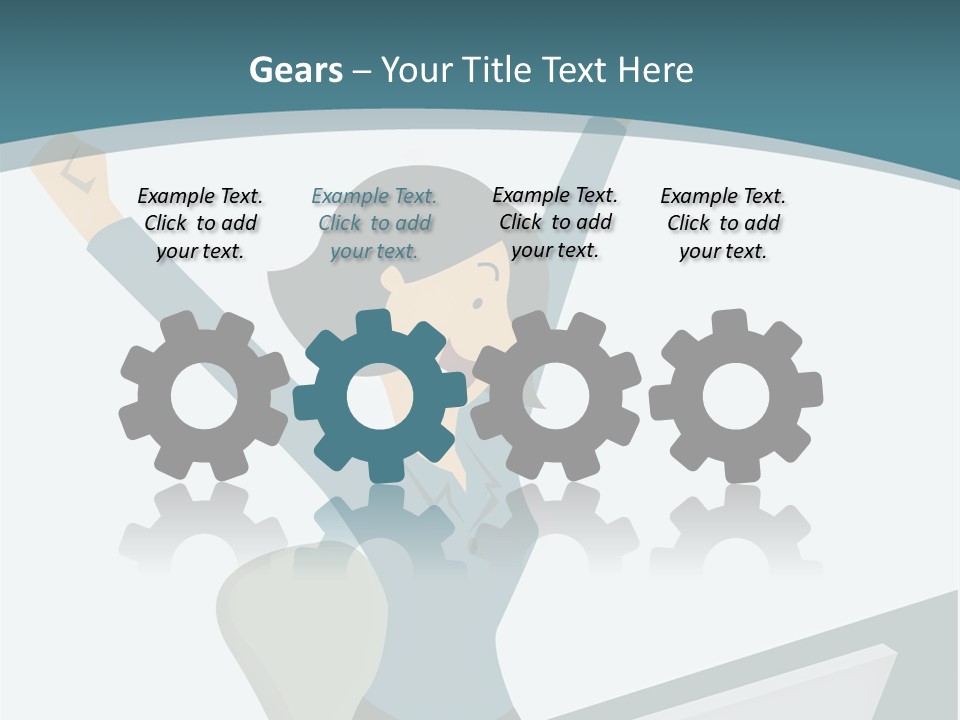 A Woman Sitting At A Desk With Her Arms In The Air PowerPoint Template