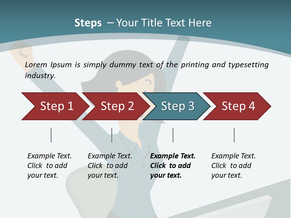 A Woman Sitting At A Desk With Her Arms In The Air PowerPoint Template
