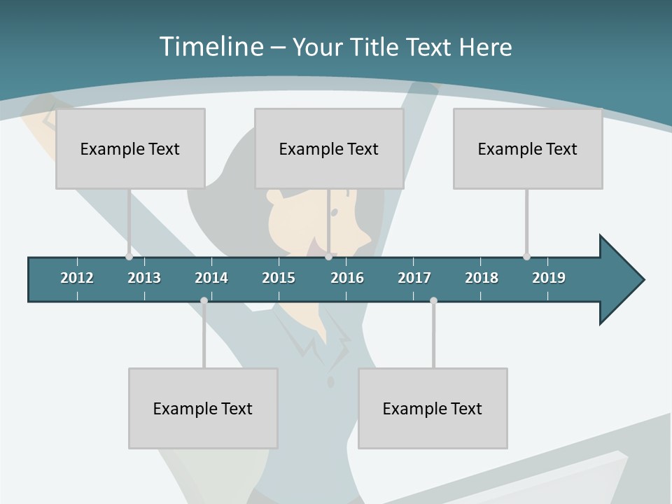A Woman Sitting At A Desk With Her Arms In The Air PowerPoint Template