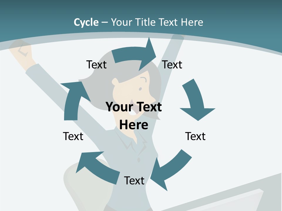 A Woman Sitting At A Desk With Her Arms In The Air PowerPoint Template