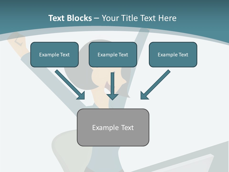 A Woman Sitting At A Desk With Her Arms In The Air PowerPoint Template