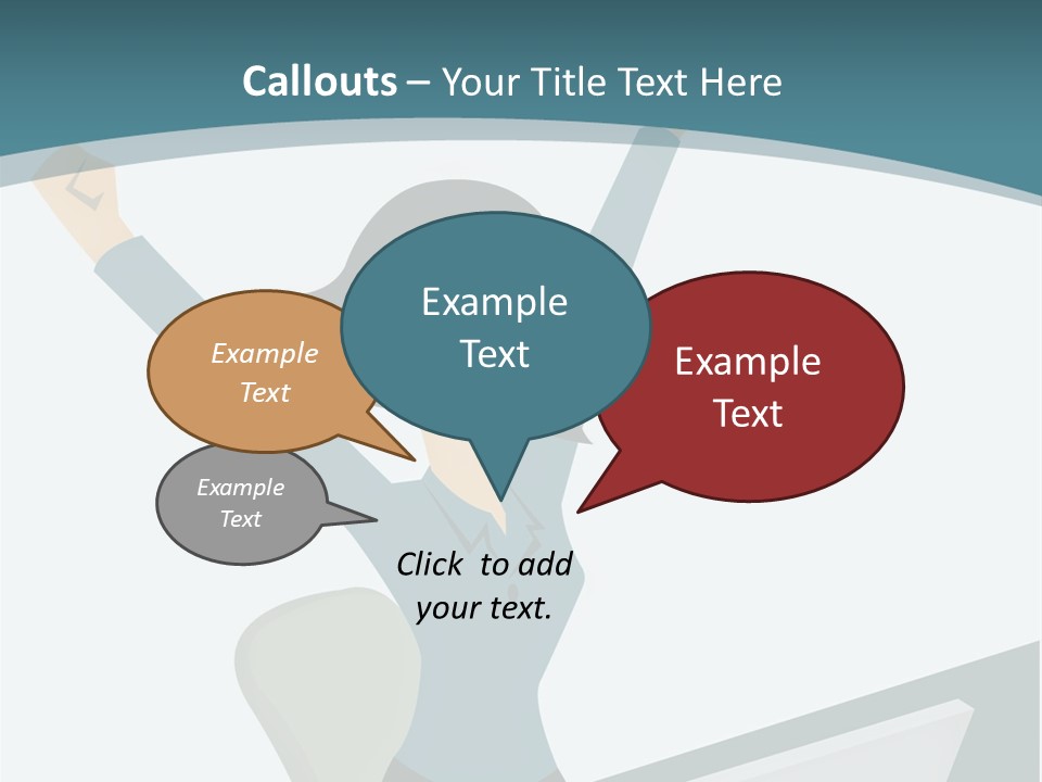 A Woman Sitting At A Desk With Her Arms In The Air PowerPoint Template