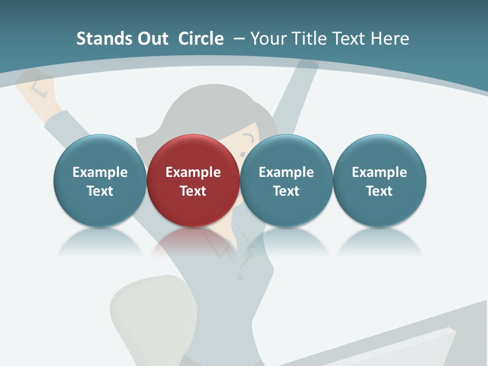 A Woman Sitting At A Desk With Her Arms In The Air PowerPoint Template