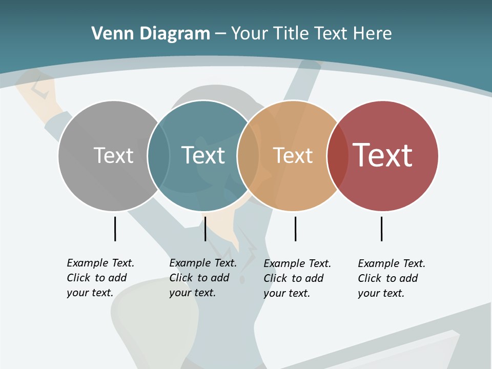 A Woman Sitting At A Desk With Her Arms In The Air PowerPoint Template